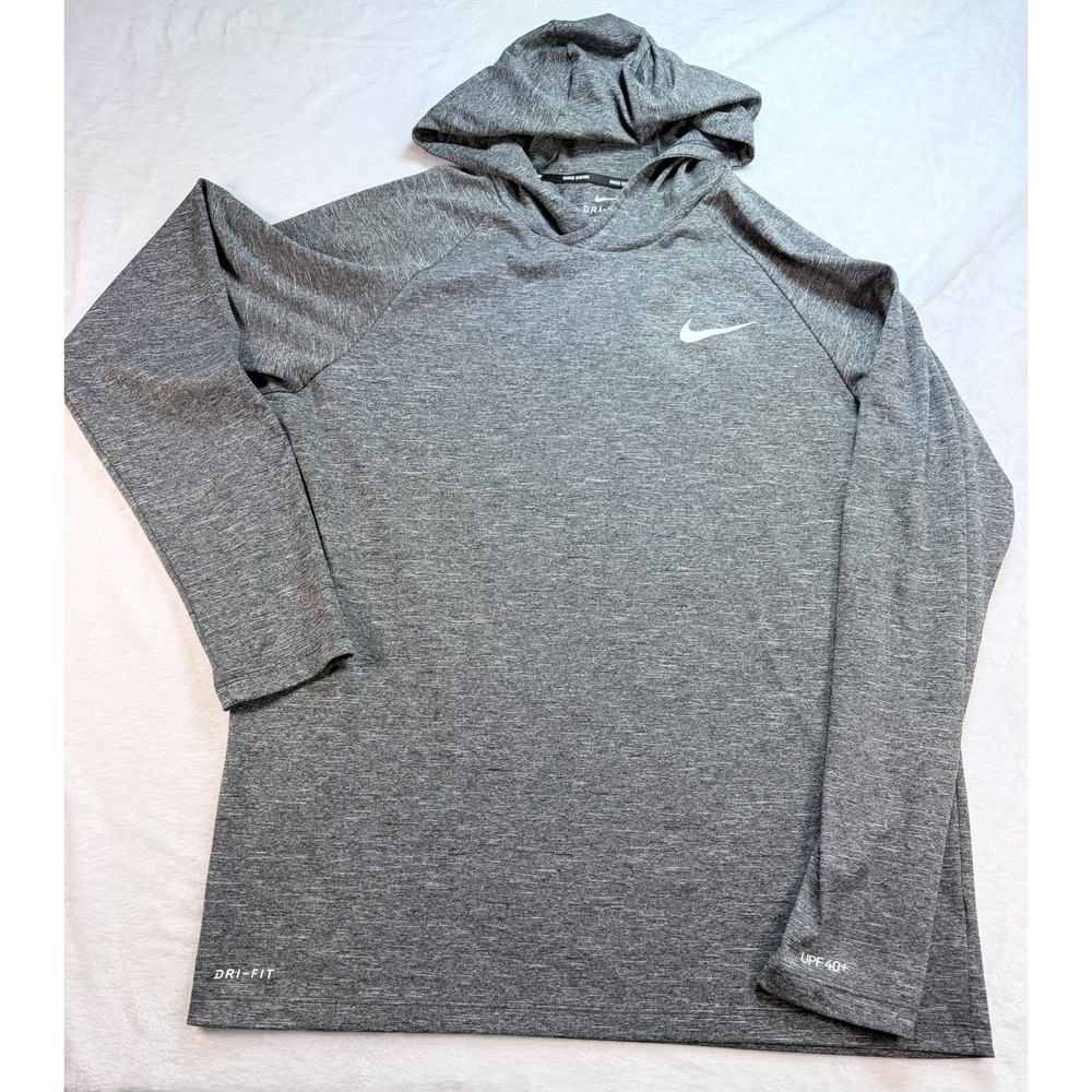 Nike Swim Hoodie Mens Large Gray Heather Dri-Fit UPF 40+ Sun Fishing LS Shirt